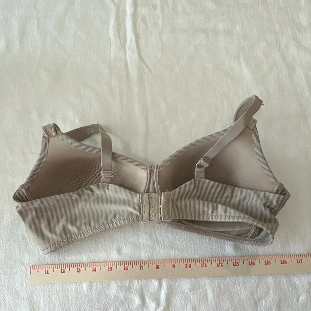 Women’s Playtex 4707 Lined T-Shirt Bra Beige Striped Hook & Eye Adjustable 34C